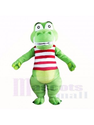 Green Cute Crocodile with Red and White Shirt Mascot Costumes Cartoon