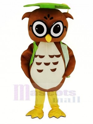 Brown Owl with Green Graduation Cap Mascot Costume Animal