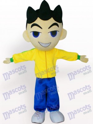 Big Head Boy In Yellow Clothes Cartoon Adult Mascot Costume