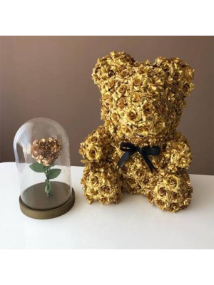 Golden Rose Teddy Bear Flower Bear Best Gift for Mother's Day, Valentine's Day, Anniversary, Weddings and Birthday