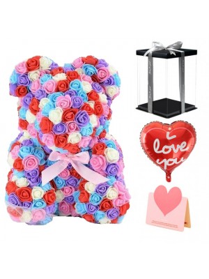 Newstyle Rose Teddy Bear Flower Bear Multicolor #1 Best Gift for Mother's Day, Valentine's Day, Anniversary, Weddings and Birthday