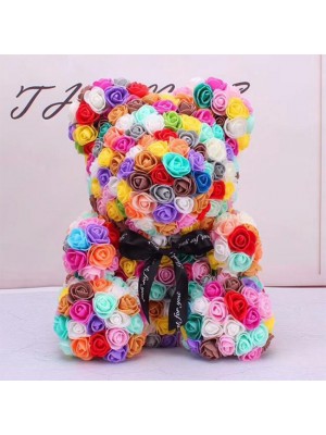 Newstyle Rose Teddy Bear Flower Bear Multicolor #2 Best Gift for Mother's Day, Valentine's Day, Anniversary, Weddings and Birthday