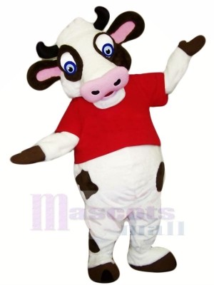 Funny Cow with Red T-shirt Mascot Costumes Cartoon