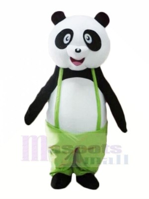 Cute Panda with Green Coat Mascot Costume Cheap