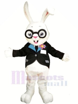 White Rabbit with Glasses Mascot Costumes Animal