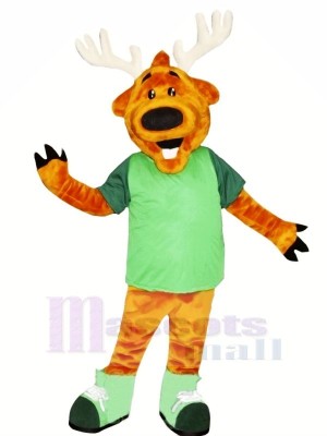 Happy Deer with Green T-shirt Mascot Costume Animal