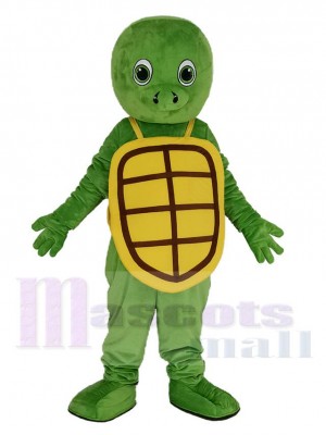 Happy Green Turtle with Yellow Shell Mascot Costume