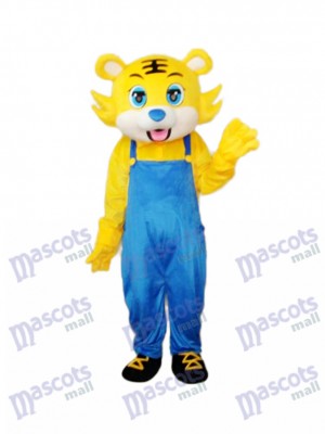 Yellow Tiger in Blue Overall Mascot Adult Costume