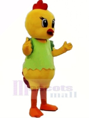 Yellow Chicken with Green Vest Mascot Costumes Cheap