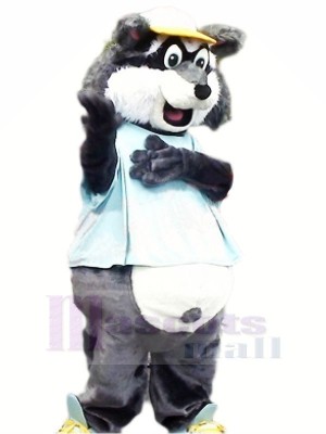 Grey Raccoon with Yellow Hat Mascot Costumes	
