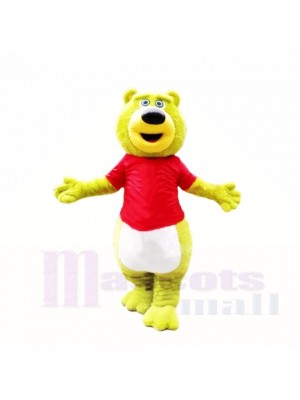 Green Teddy Bear with Red Shirt Mascot Costumes School