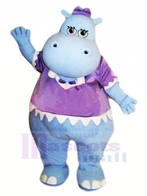 Blue Hippo with Purple T-shirt Mascot Costumes Cheap