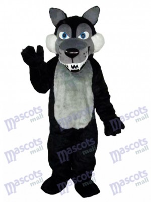 Long Wool Big Black Wolf Mascot Adult Costume