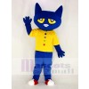 Funny Blue Pete Cat with Yellow Vest Mascot Costume School	