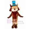 Brown Cat Mascot Costumes with Blue Hat