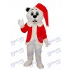 White Bear with Santa Hat Adult Mascot Costume