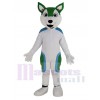 Cute White and Green Husky Dog Mascot Costume Animal
