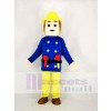 Realistic Fireman Sam In Blue Coat Mascot Costume Cartoon