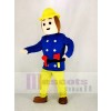 Realistic Fireman Sam In Blue Coat Mascot Costume Cartoon