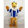 King Lionel Lion Mascot Costume with Blue Clothes and Crown