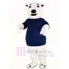 White Bear with Blue T-shirt Mascot Costume