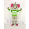 Gray Elephant with Green and White Cloth Mascot Costume Cartoon	