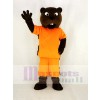 Realistic Sport Power Beaver in Orange Clothes Mascot Costume