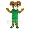 Sport Brown Ram with Green T-shirt Mascot Costume