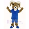 Sport Ram with Blue T-shirt Mascot Costume Adult