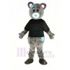 Gray Teddy Bear with Black Coat Mascot Costume Cartoon Male