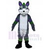 Gray Husky Dog Fursuit with Purple and Green Stripes Mascot Costumes Animal