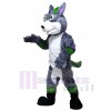 Gray Husky Dog Fursuit with Purple and Green Stripes Mascot Costumes Animal