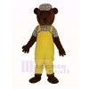 Teddy Bear in Yellow Overalls Mascot Costume Cartoon