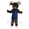 Dark Brown Sport Ram with Blue Vest Mascot Costume Animal