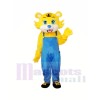 Yellow Tiger in Blue Overall Mascot Adult Costume Free Shipping 