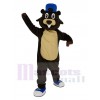 Brown Beaver with Blue Hat Mascot Costume