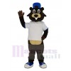 Brown Beaver in White T-shirt Mascot Costume