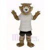 Fierce Wildcat in White T-shirt Mascot Costume