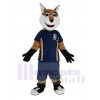 Smiling Fox in Blue Sport Shirt Mascot Costume