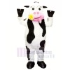 White and Black Cow with Pink Mouth Mascot Costumes Cartoon