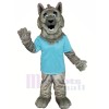Grey Wolf with Blue T-shirt Mascot Costumes Cartoon