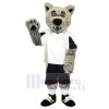 Grey Coyote Wolf with White T-shirt Mascot Costumes Cartoon	