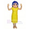 Happy Girl in Yellow Dress Mascot Costume Cartoon
