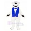 White Bear with Blue Scarf Mascot Costume Cartoon