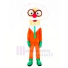 Funny Professor in Orange Coat Mascot Costume College