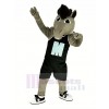 Grey Power Mustang Horse with Black Sportswear Mascot Costume