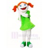Smiling Face Girl in Green Dress Mascot Costumes 