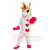 White Unicorn with Hearts and Colorful Horn Mascot Costumes 