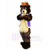 Dark Brown King Bear with Crown Mascot Costumes Animal