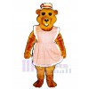 Cute Cheri Bear with Apron & Straw Hat Mascot Costume
